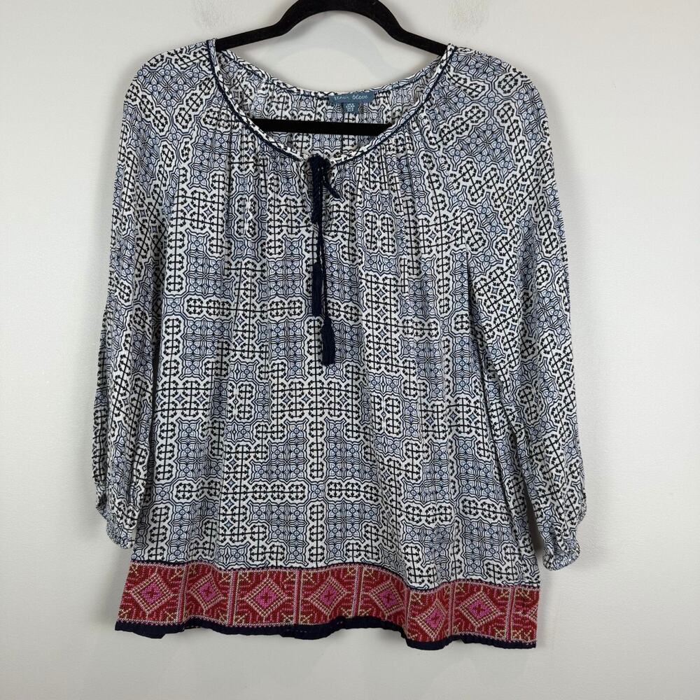 Anthropologie‎ Fleur Bleue Top Women Small Multicolor Printed Blouse Boho Artsy